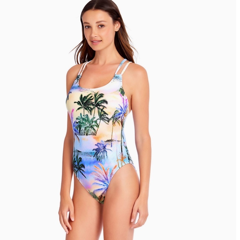Sandflower Juniors Palm Tree Strappy One Piece Swimsuit